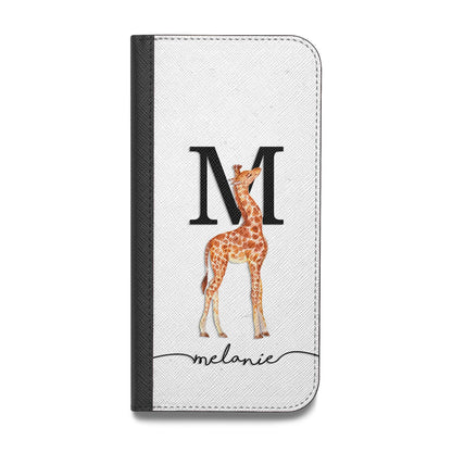 Personalised Giraffe Initial Vegan Leather Flip iPhone Case