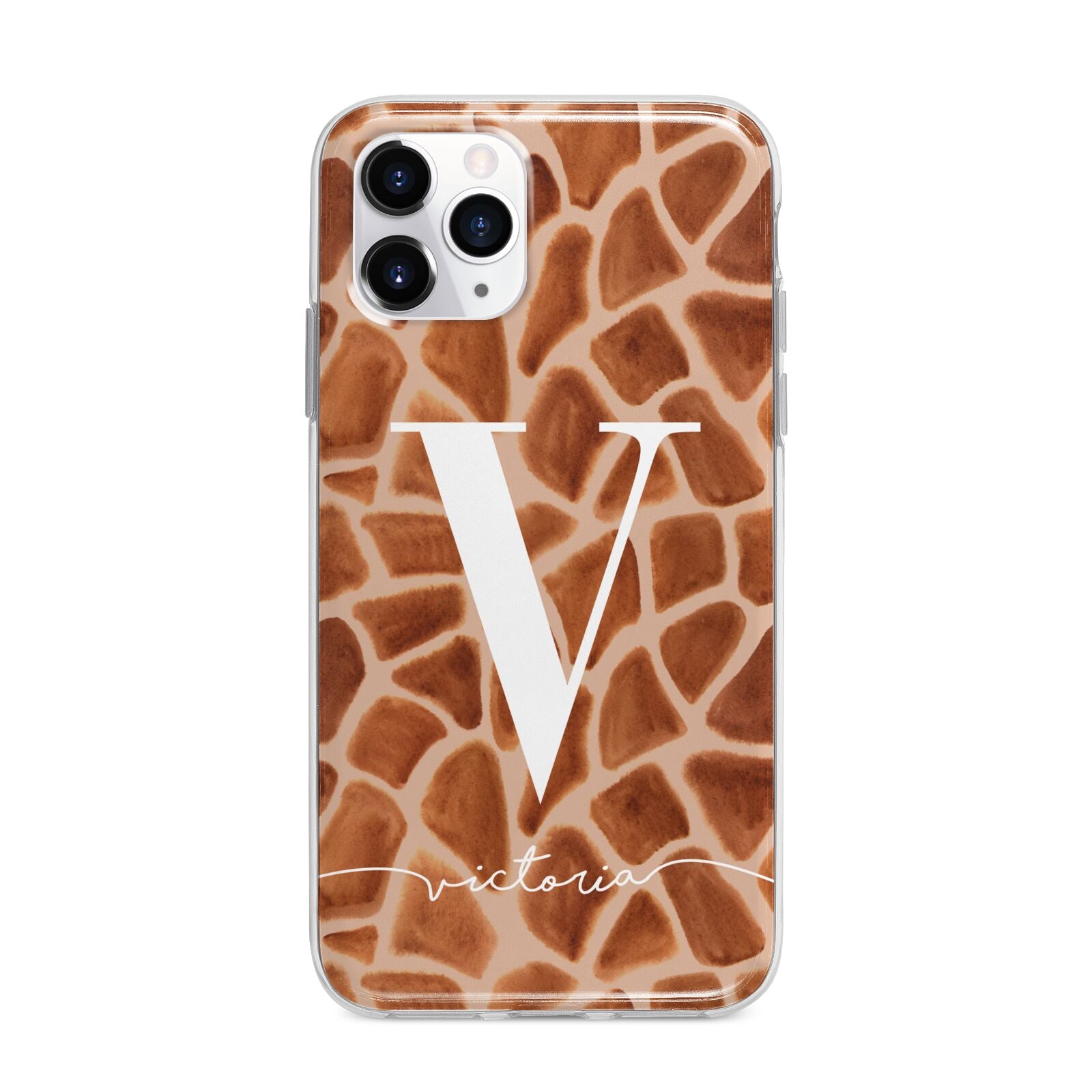 Personalised Giraffe Print Apple iPhone 11 Pro Max in Silver with Bumper Case