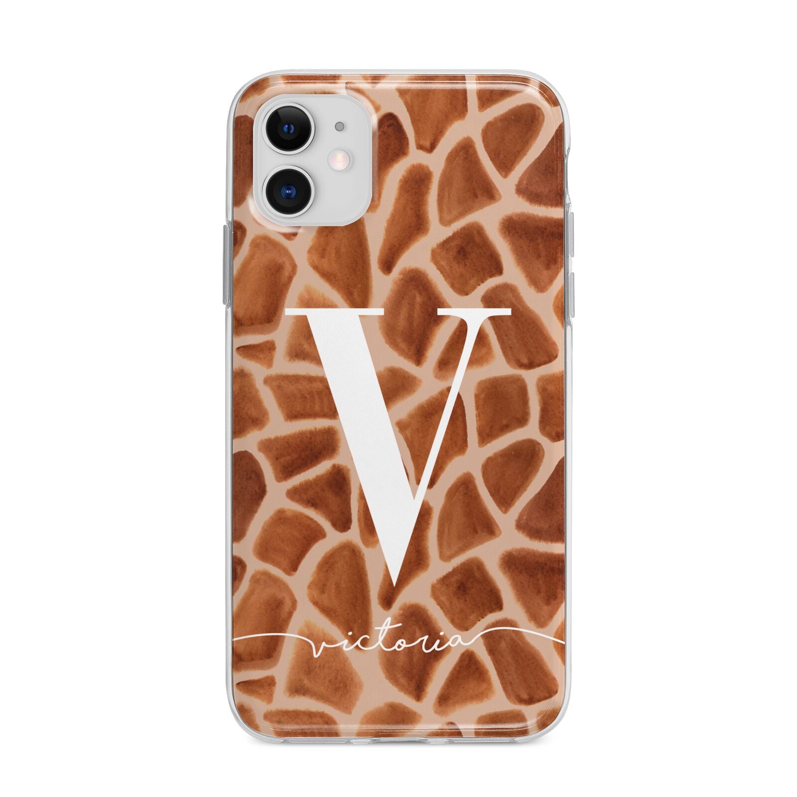 Personalised Giraffe Print Apple iPhone 11 in White with Bumper Case