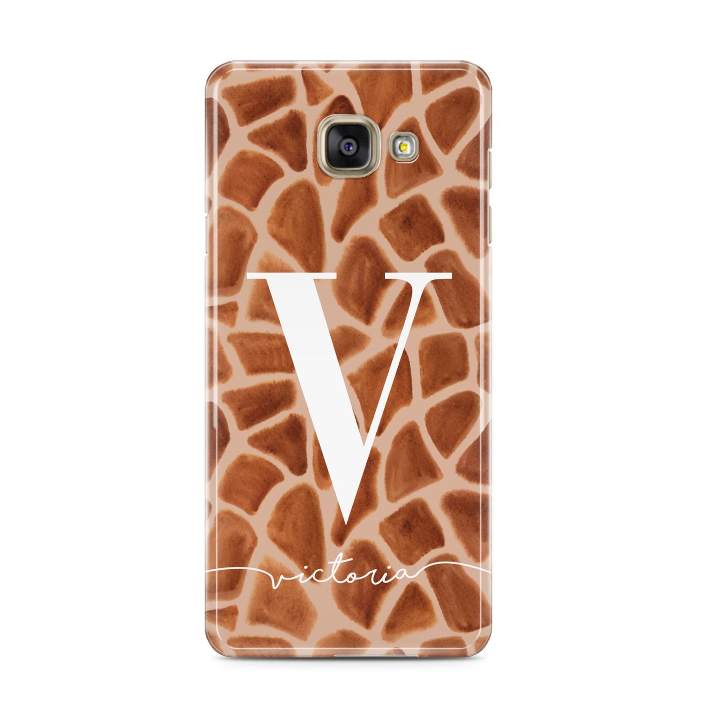 Personalised Giraffe Print Samsung Galaxy A3 2016 Case on gold phone