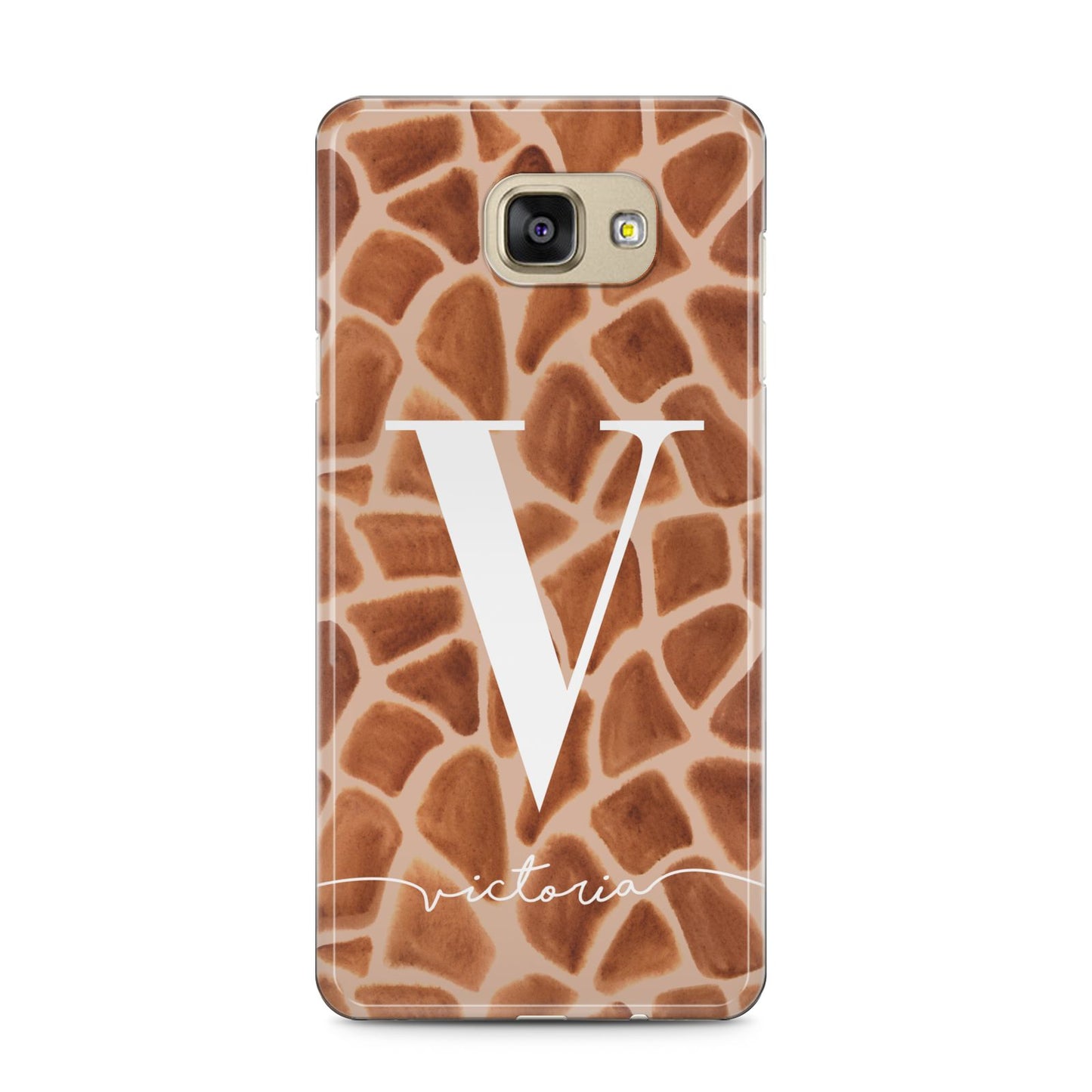 Personalised Giraffe Print Samsung Galaxy A5 2016 Case on gold phone