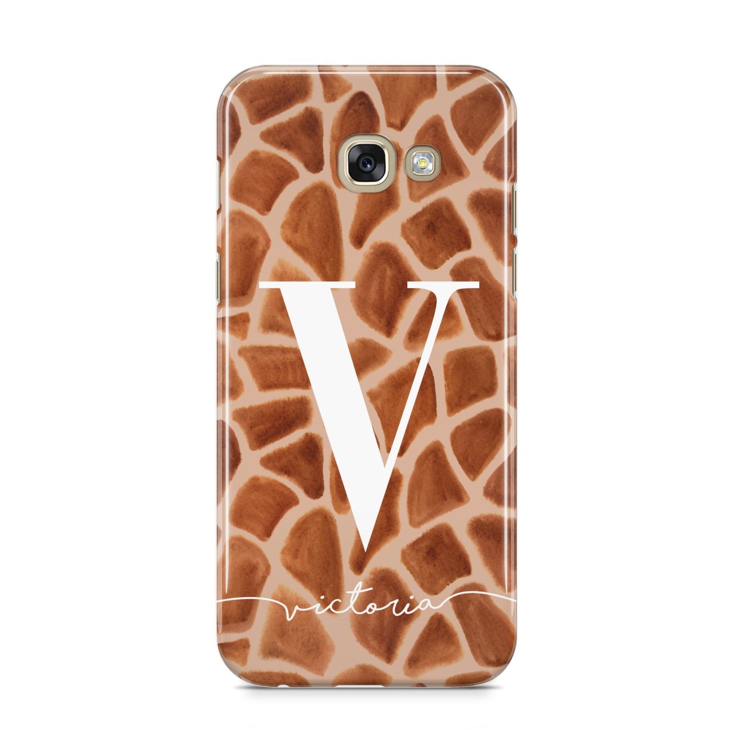 Personalised Giraffe Print Samsung Galaxy A5 2017 Case on gold phone