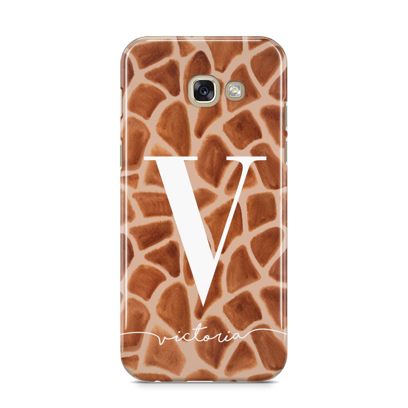 Personalised Giraffe Print Samsung Galaxy A5 2017 Case on gold phone