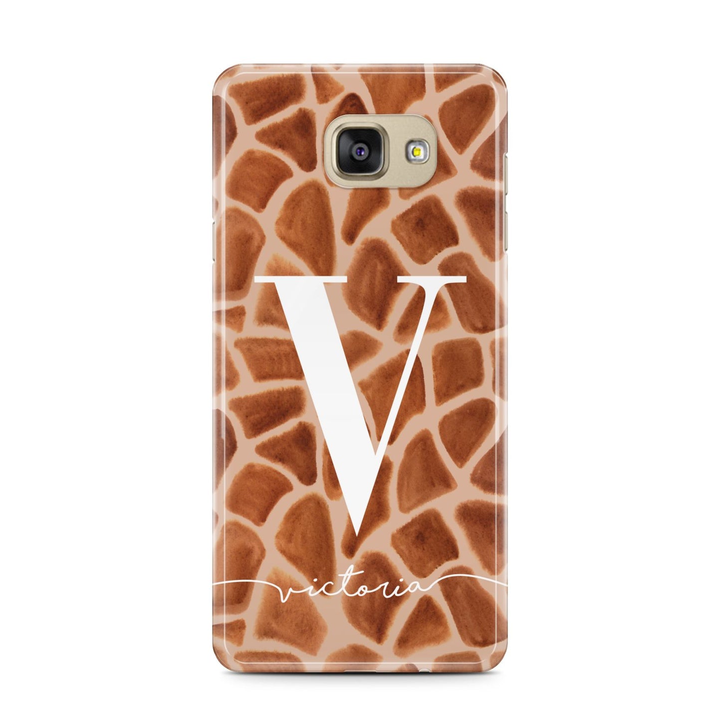 Personalised Giraffe Print Samsung Galaxy A7 2016 Case on gold phone