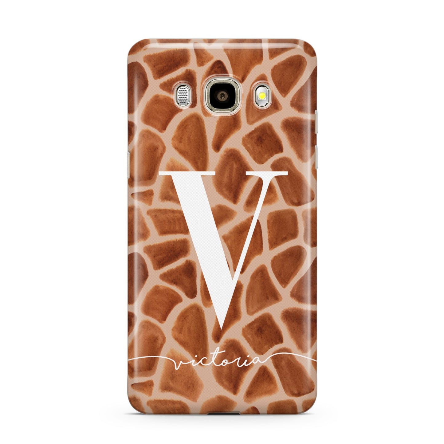 Personalised Giraffe Print Samsung Galaxy J7 2016 Case on gold phone