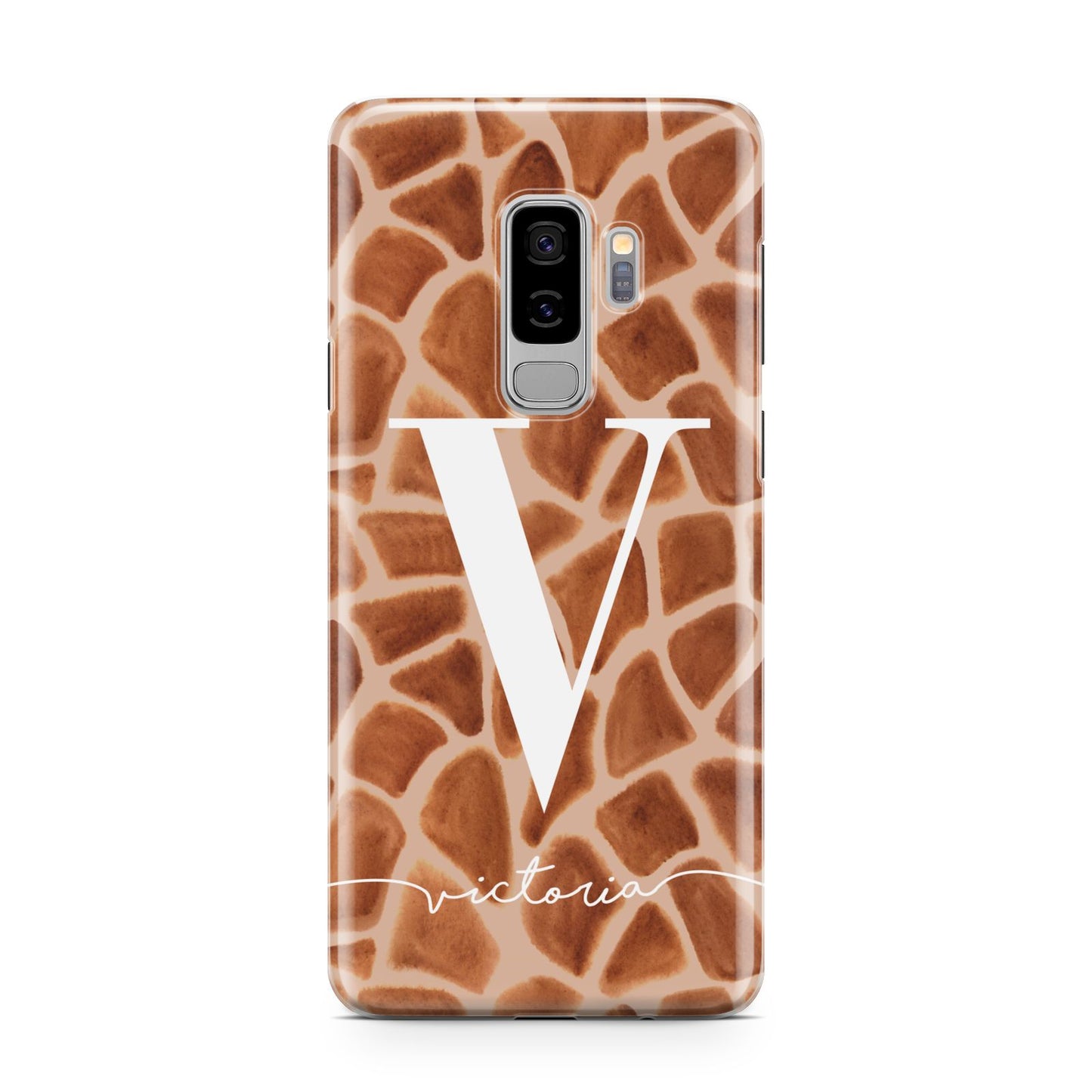 Personalised Giraffe Print Samsung Galaxy S9 Plus Case on Silver phone