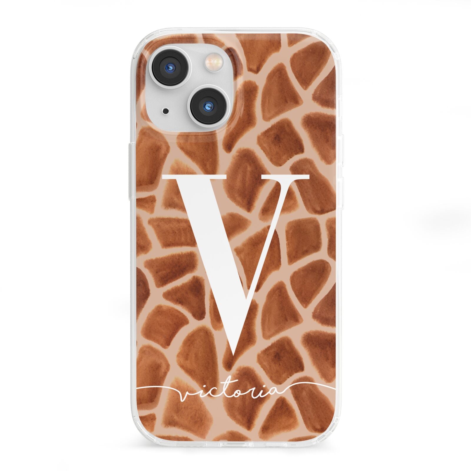 Personalised Giraffe Print iPhone 13 Mini Clear Bumper Case