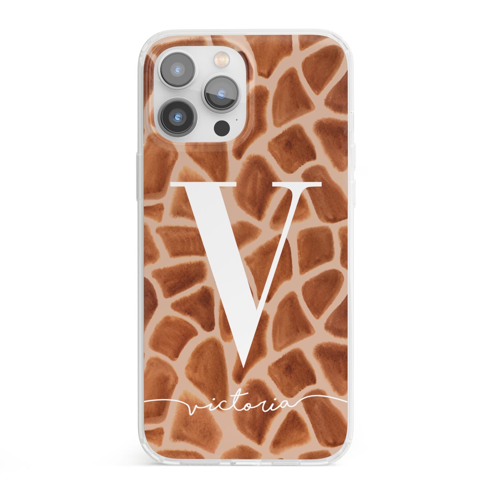 Personalised Giraffe Print iPhone 13 Pro Max Clear Bumper Case