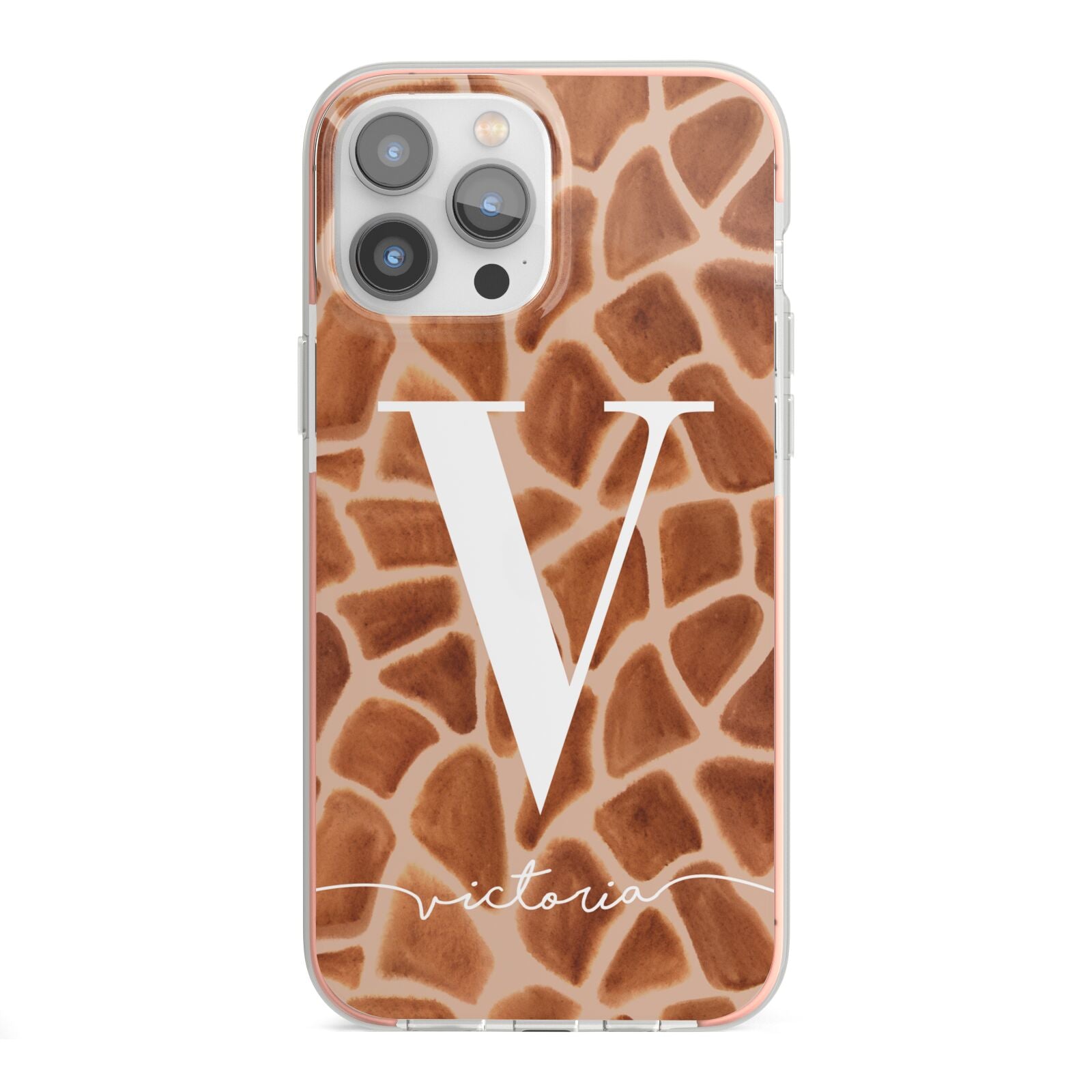 Personalised Giraffe Print iPhone 13 Pro Max TPU Impact Case with Pink Edges