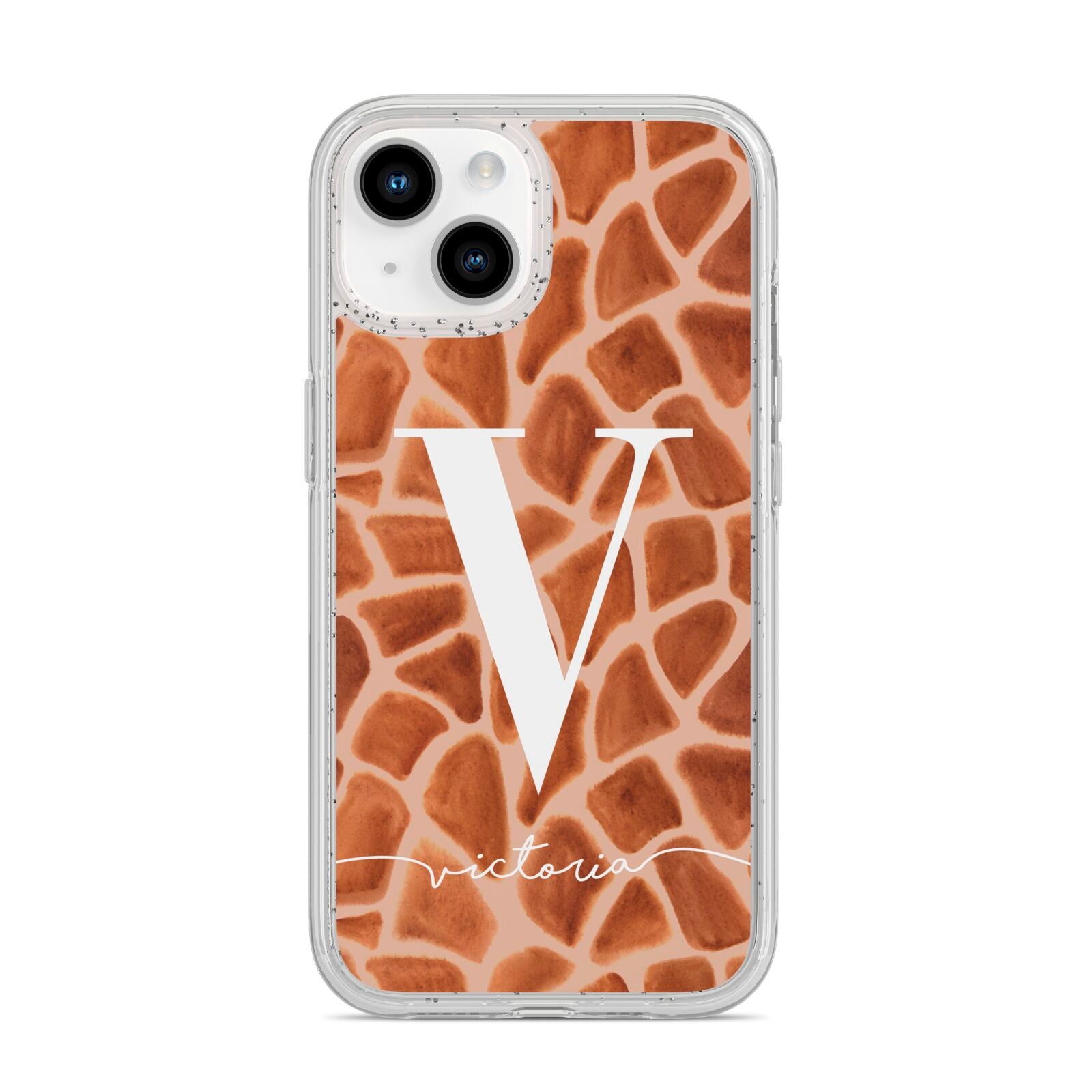 Personalised Giraffe Print iPhone 14 Glitter Tough Case Starlight