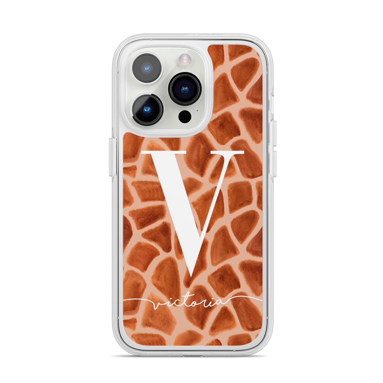 Personalised Giraffe Print iPhone 14 Pro Clear Tough Case Silver