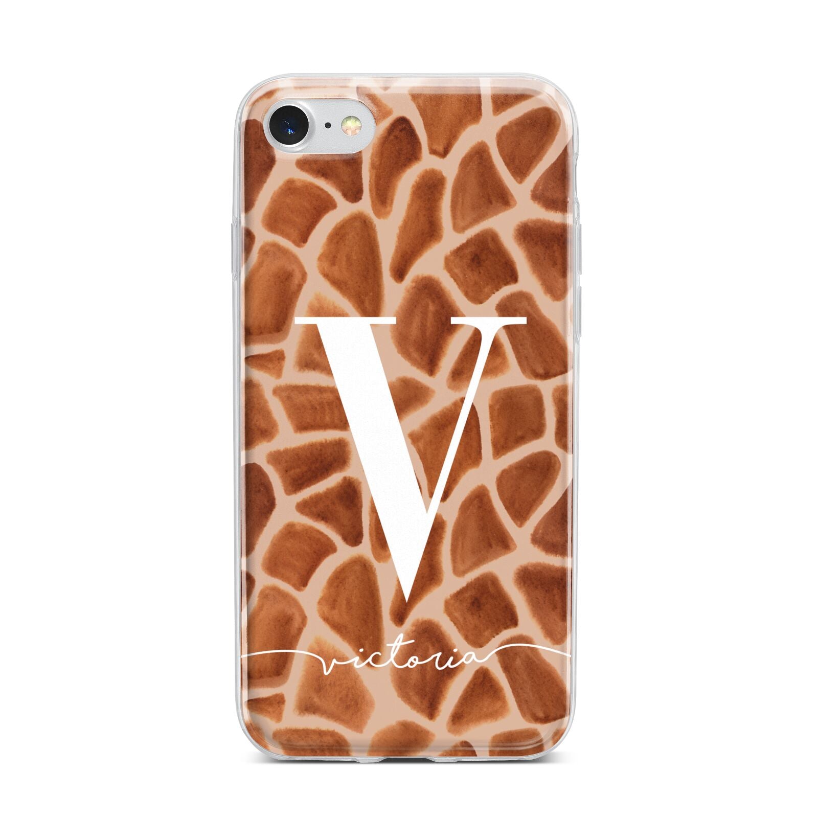 Personalised Giraffe Print iPhone 7 Bumper Case on Silver iPhone
