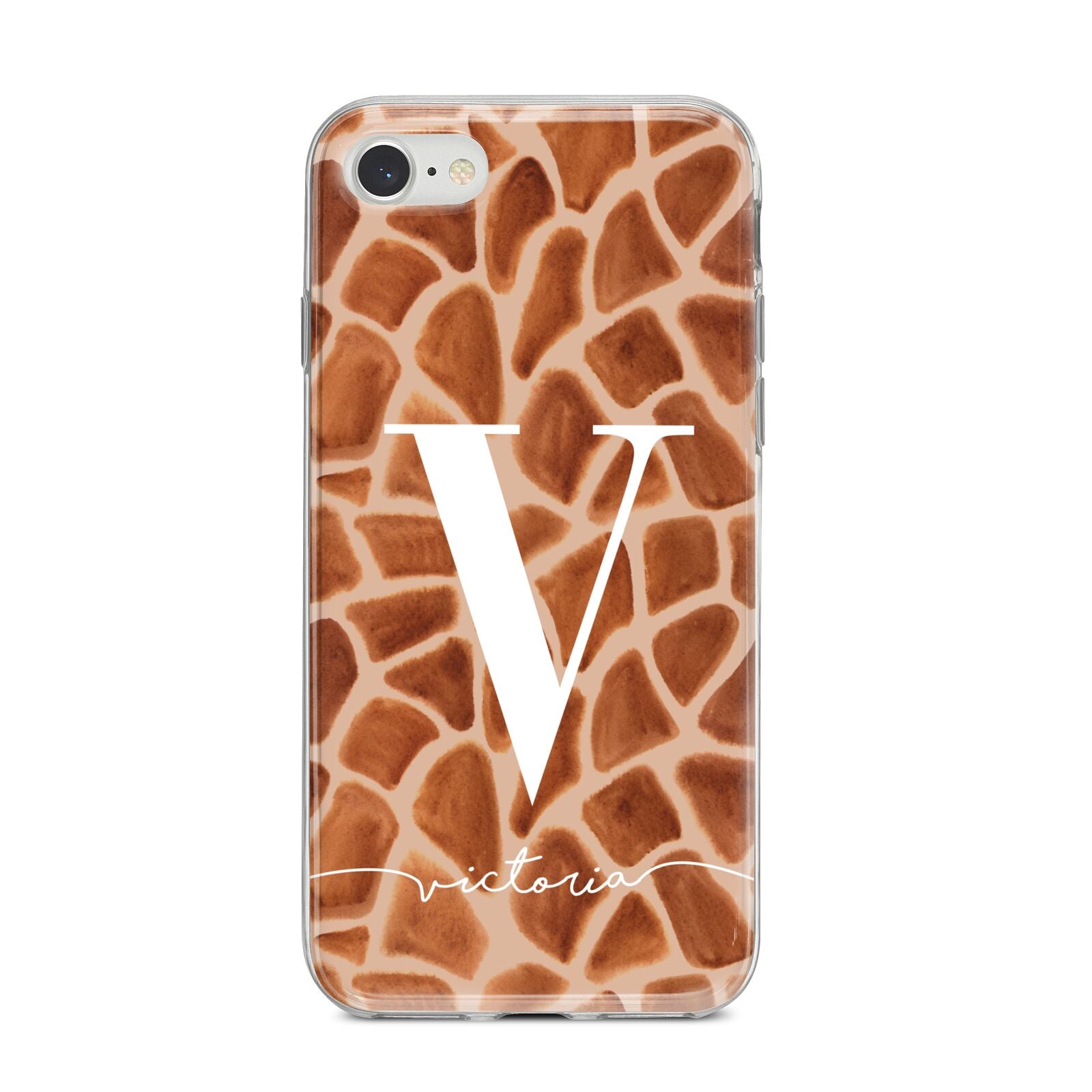 Personalised Giraffe Print iPhone 8 Bumper Case on Silver iPhone