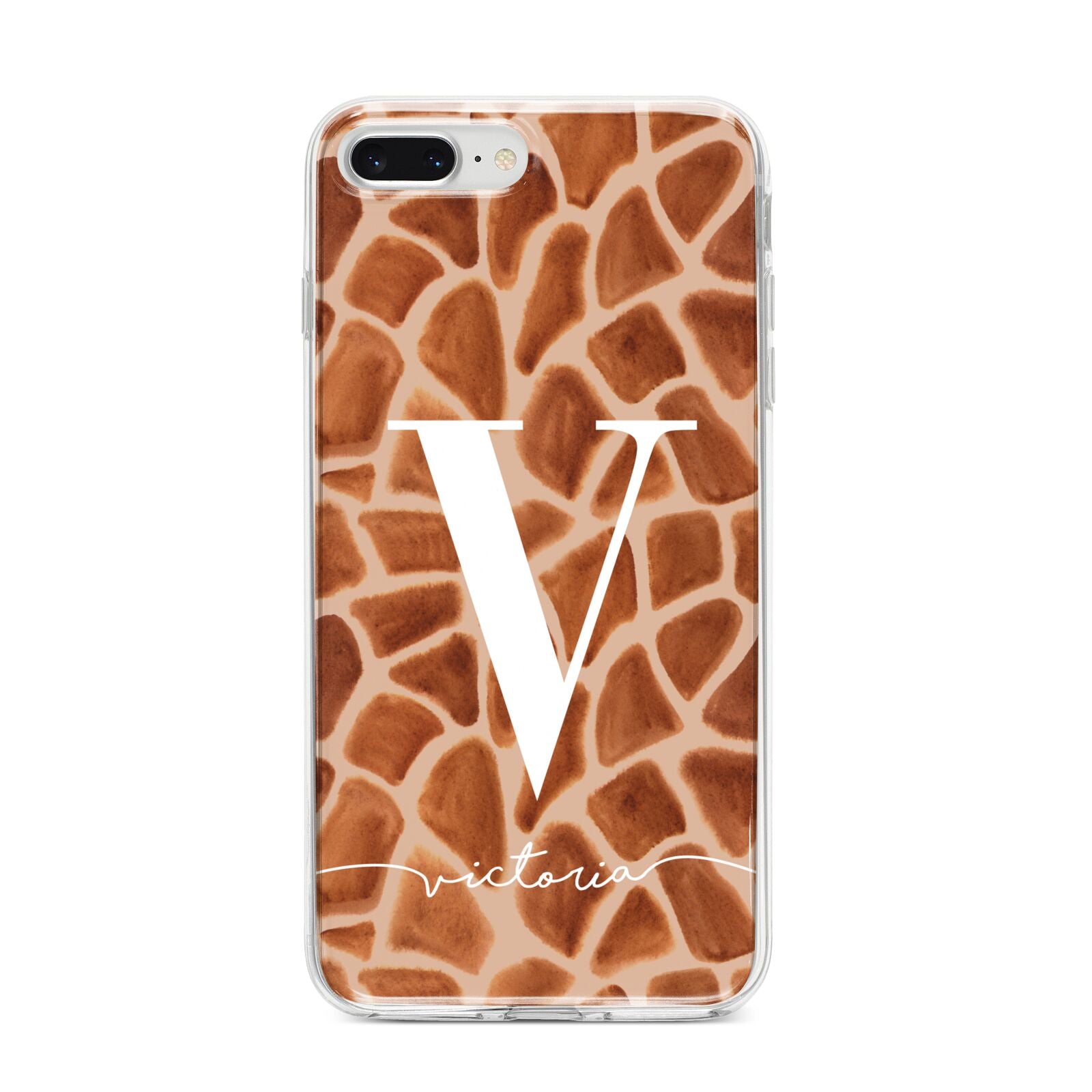 Personalised Giraffe Print iPhone 8 Plus Bumper Case on Silver iPhone