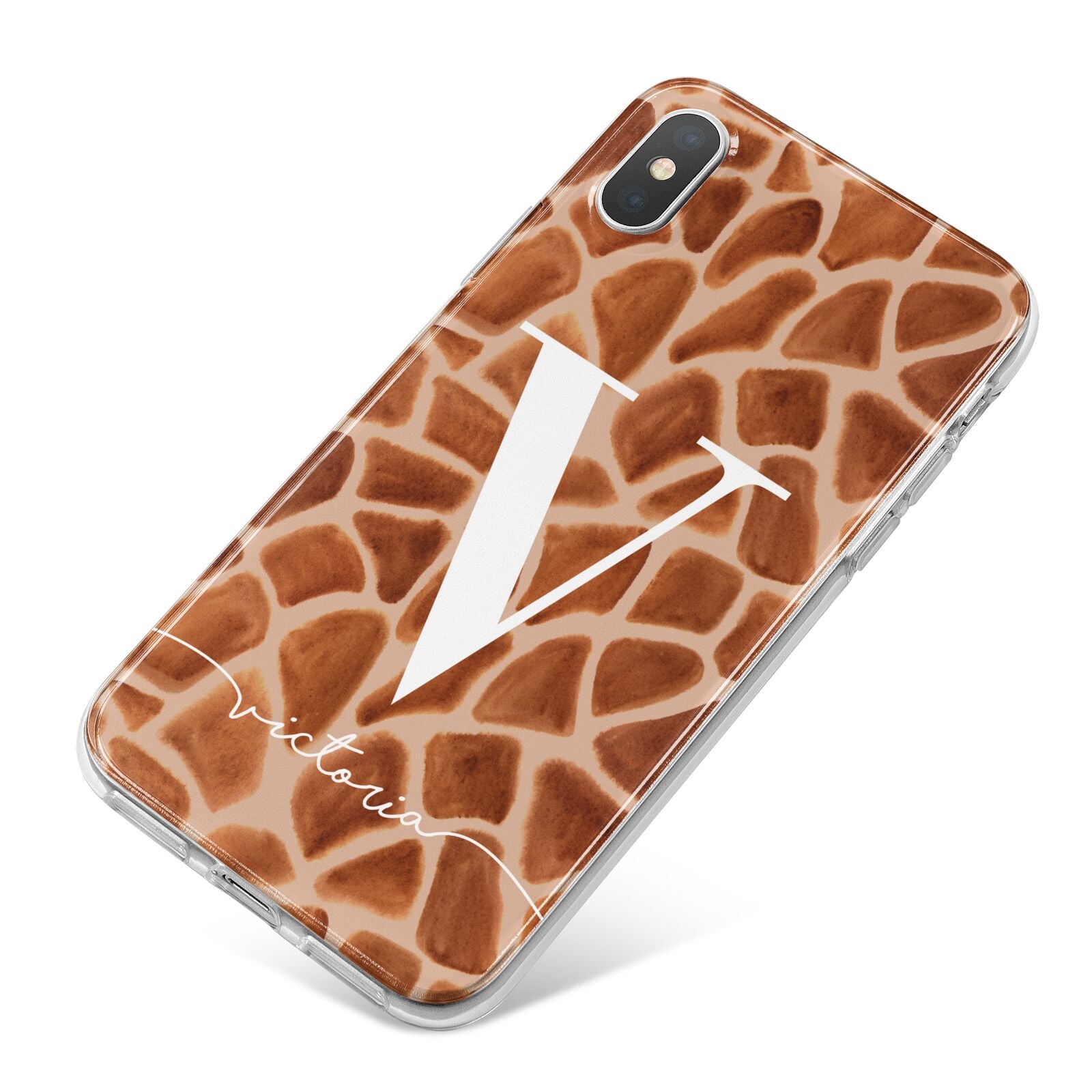 Personalised Giraffe Print iPhone X Bumper Case on Silver iPhone