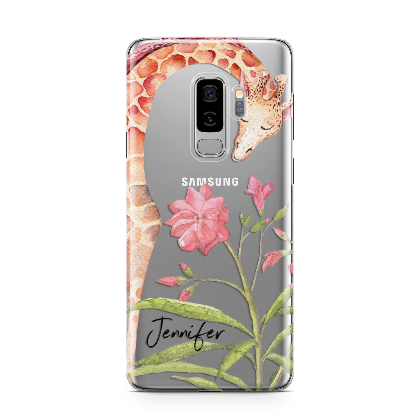 Personalised Giraffe Samsung Galaxy S9 Plus Case on Silver phone