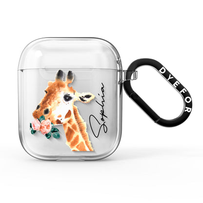 Personalised Giraffe Watercolour AirPods Clear Case