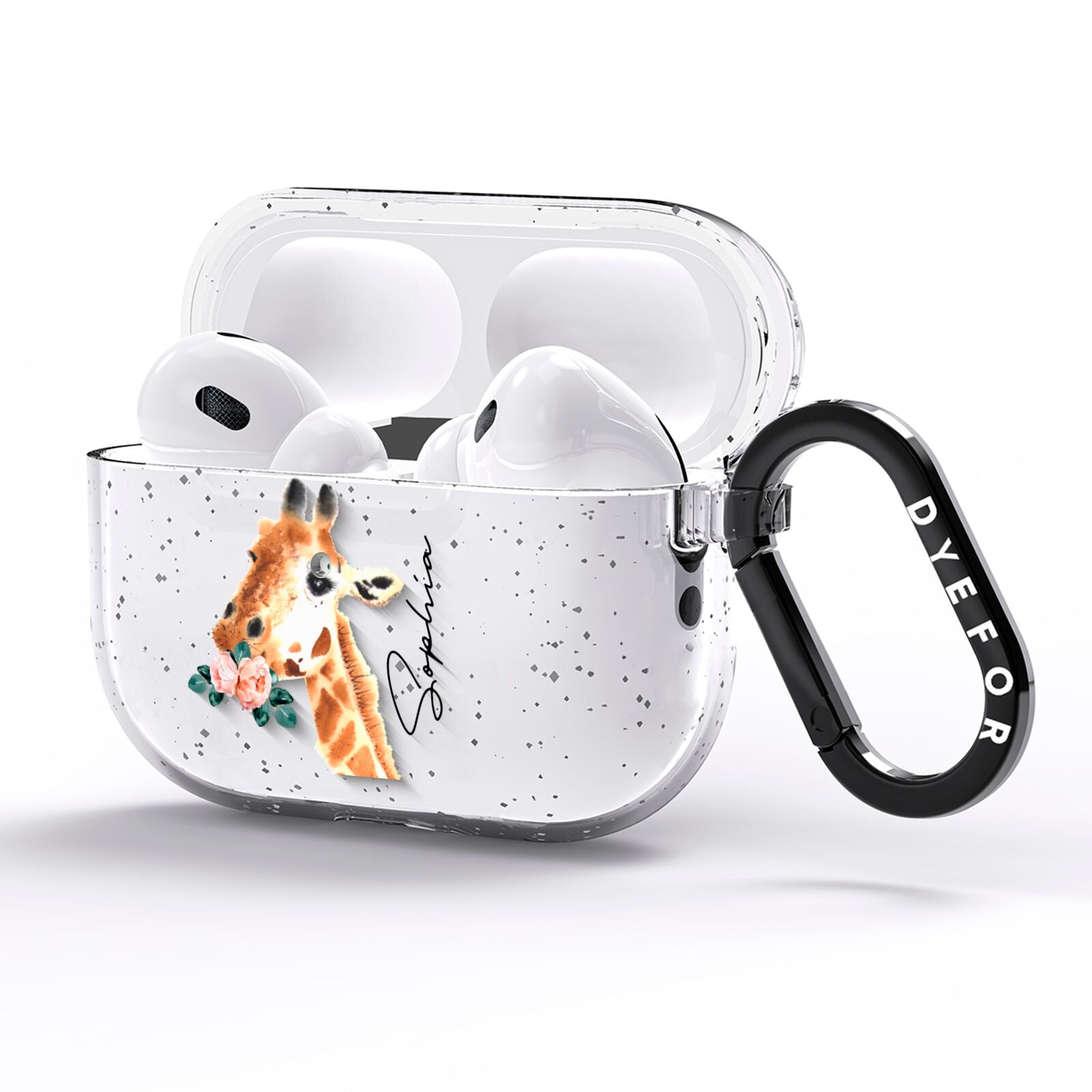 Personalised Giraffe Watercolour AirPods Pro Glitter Case Side Image