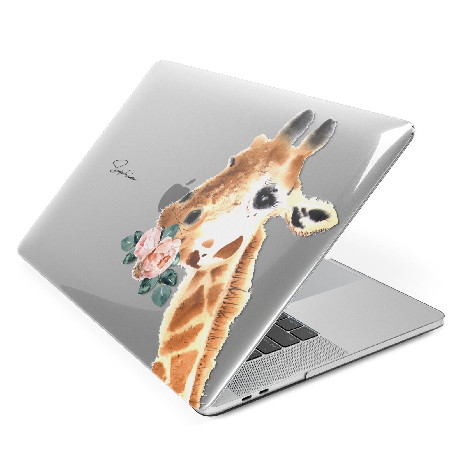 Personalised Giraffe Watercolour Apple MacBook Case Side View