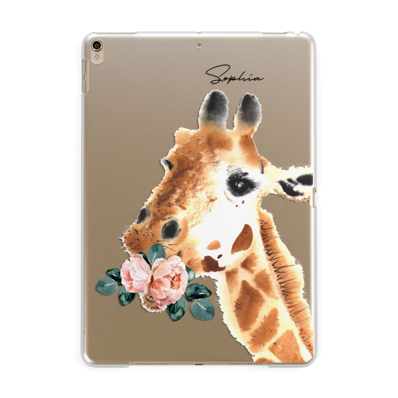 Personalised Giraffe Watercolour Apple iPad Gold Case