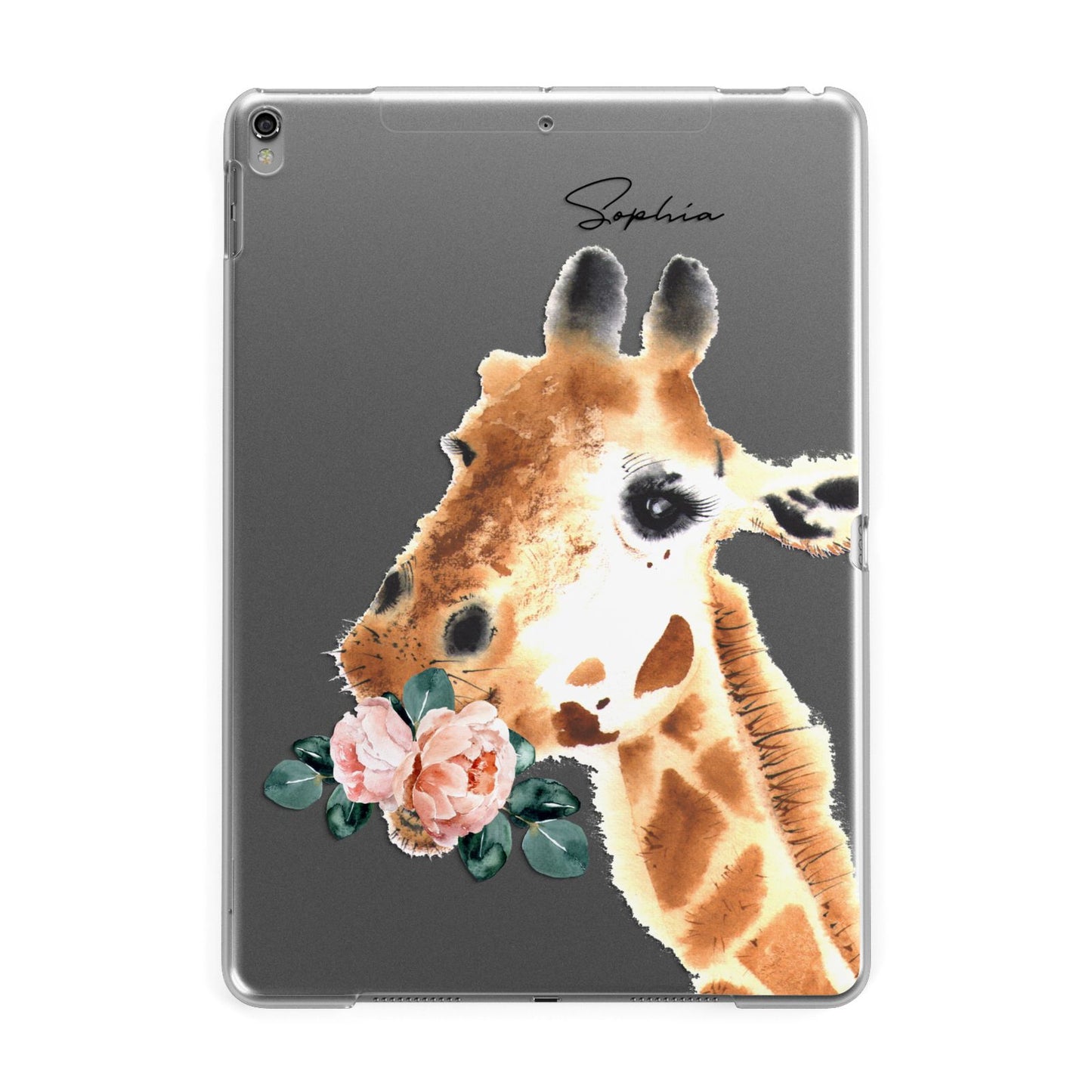 Personalised Giraffe Watercolour Apple iPad Grey Case