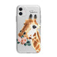 Personalised Giraffe Watercolour Apple iPhone 11 in White with Bumper Case