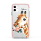 Personalised Giraffe Watercolour Apple iPhone 11 in White with Pink Impact Case