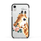 Personalised Giraffe Watercolour Apple iPhone XR Impact Case Black Edge on Silver Phone