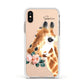 Personalised Giraffe Watercolour Apple iPhone Xs Impact Case White Edge on Gold Phone
