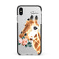 Personalised Giraffe Watercolour Apple iPhone Xs Max Impact Case Black Edge on Silver Phone