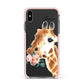 Personalised Giraffe Watercolour Apple iPhone Xs Max Impact Case Pink Edge on Black Phone