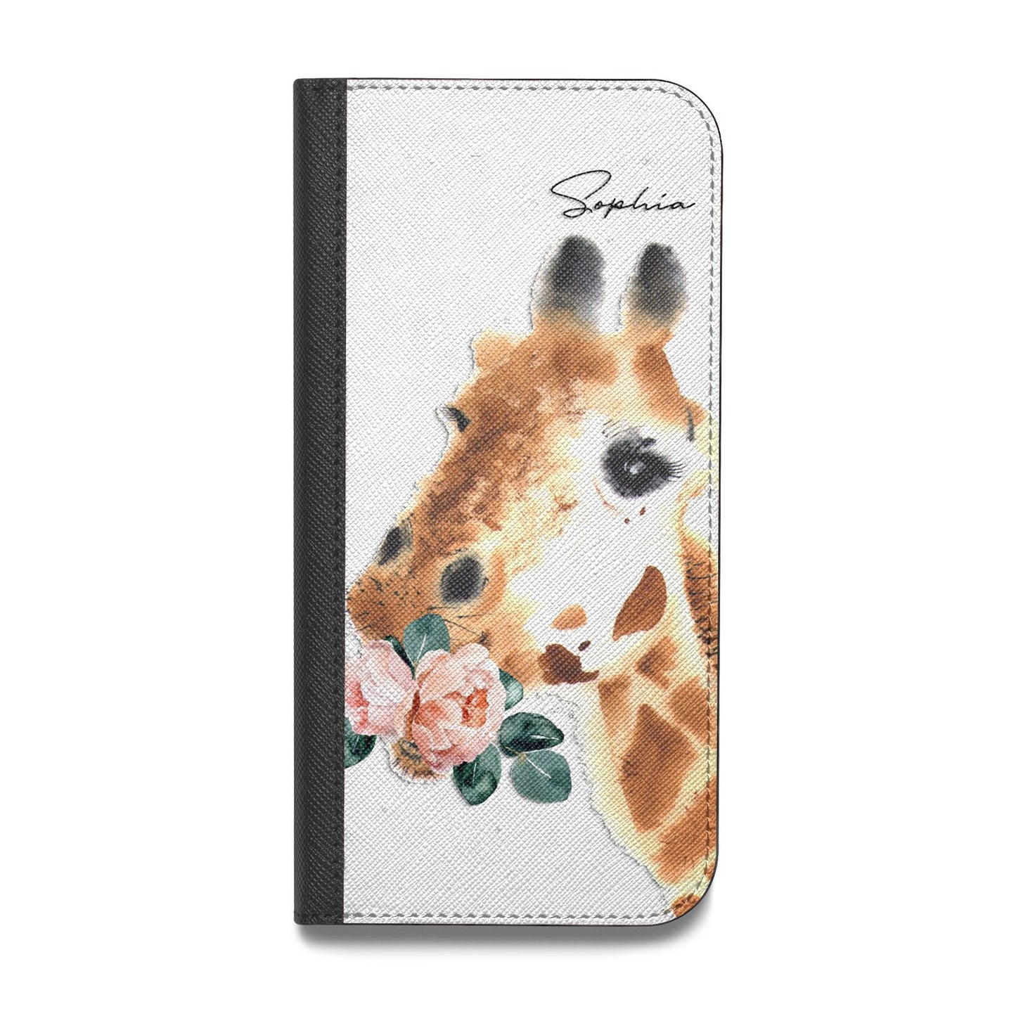 Personalised Giraffe Watercolour Vegan Leather Flip Samsung Case