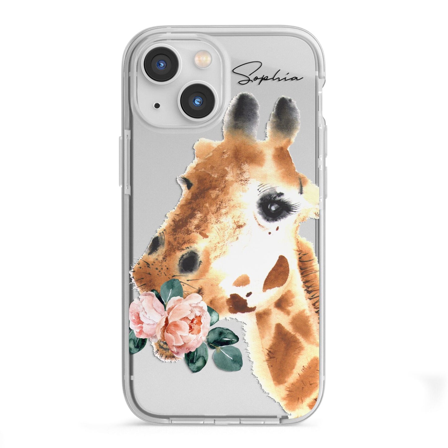 Personalised Giraffe Watercolour iPhone 13 Mini TPU Impact Case with White Edges