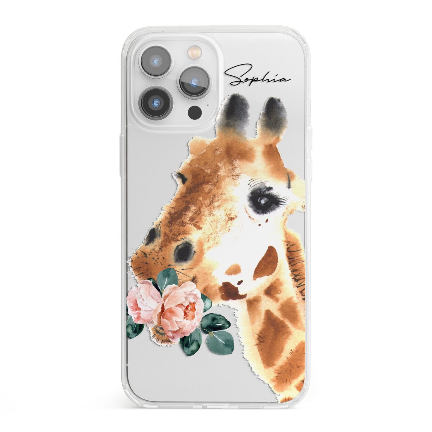 Personalised Giraffe Watercolour iPhone 13 Pro Max Clear Bumper Case