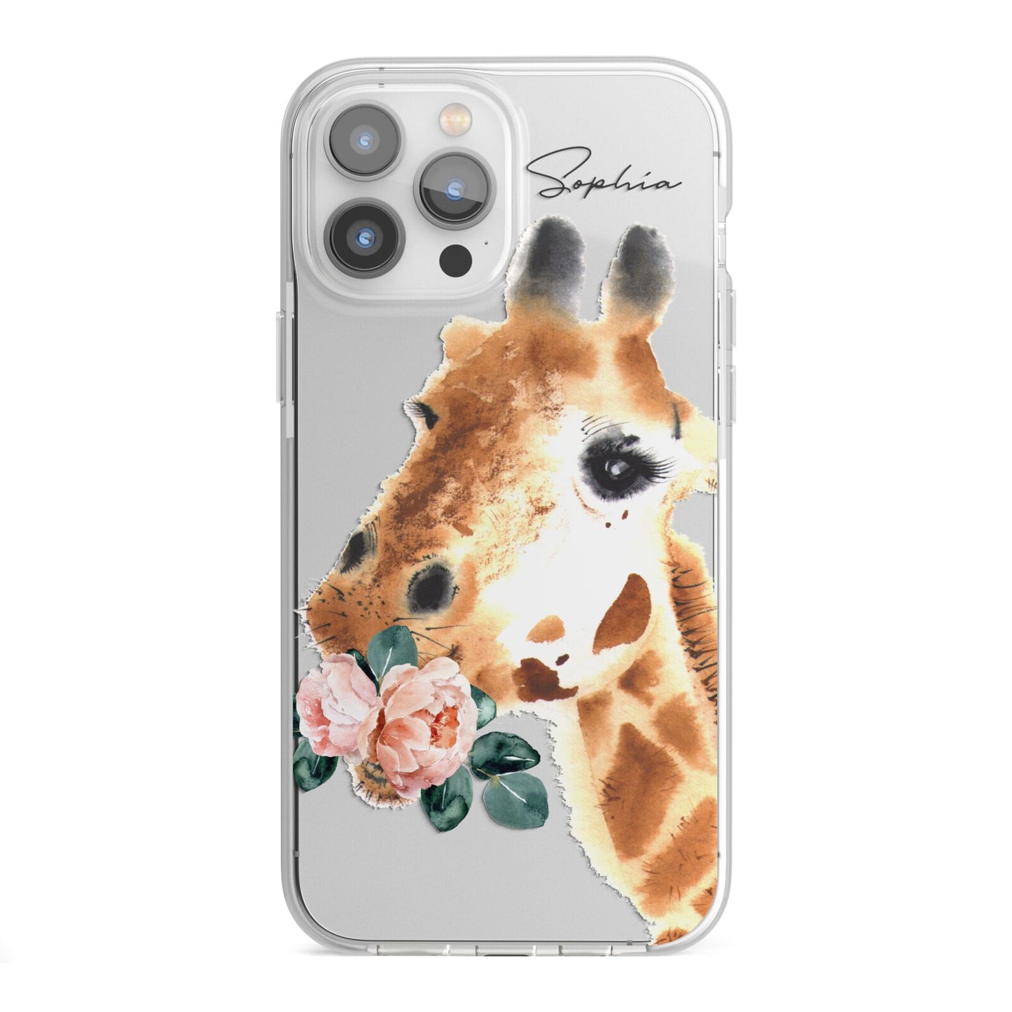 Personalised Giraffe Watercolour iPhone 13 Pro Max TPU Impact Case with White Edges