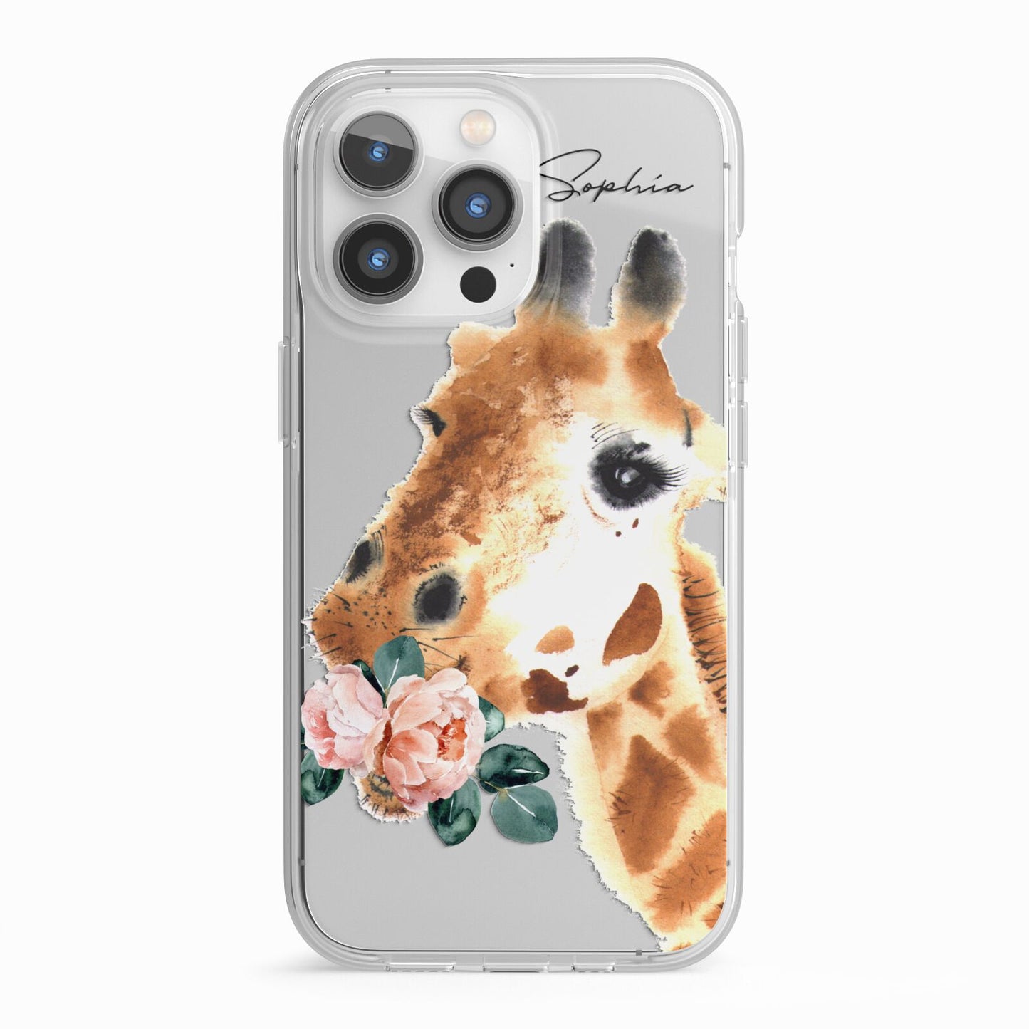 Personalised Giraffe Watercolour iPhone 13 Pro TPU Impact Case with White Edges
