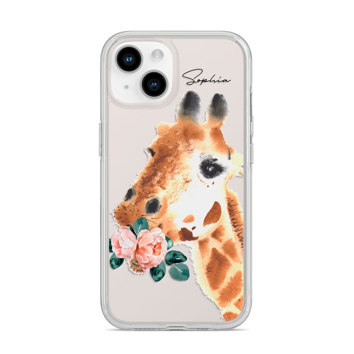Personalised Giraffe Watercolour iPhone 14 Clear Tough Case Starlight