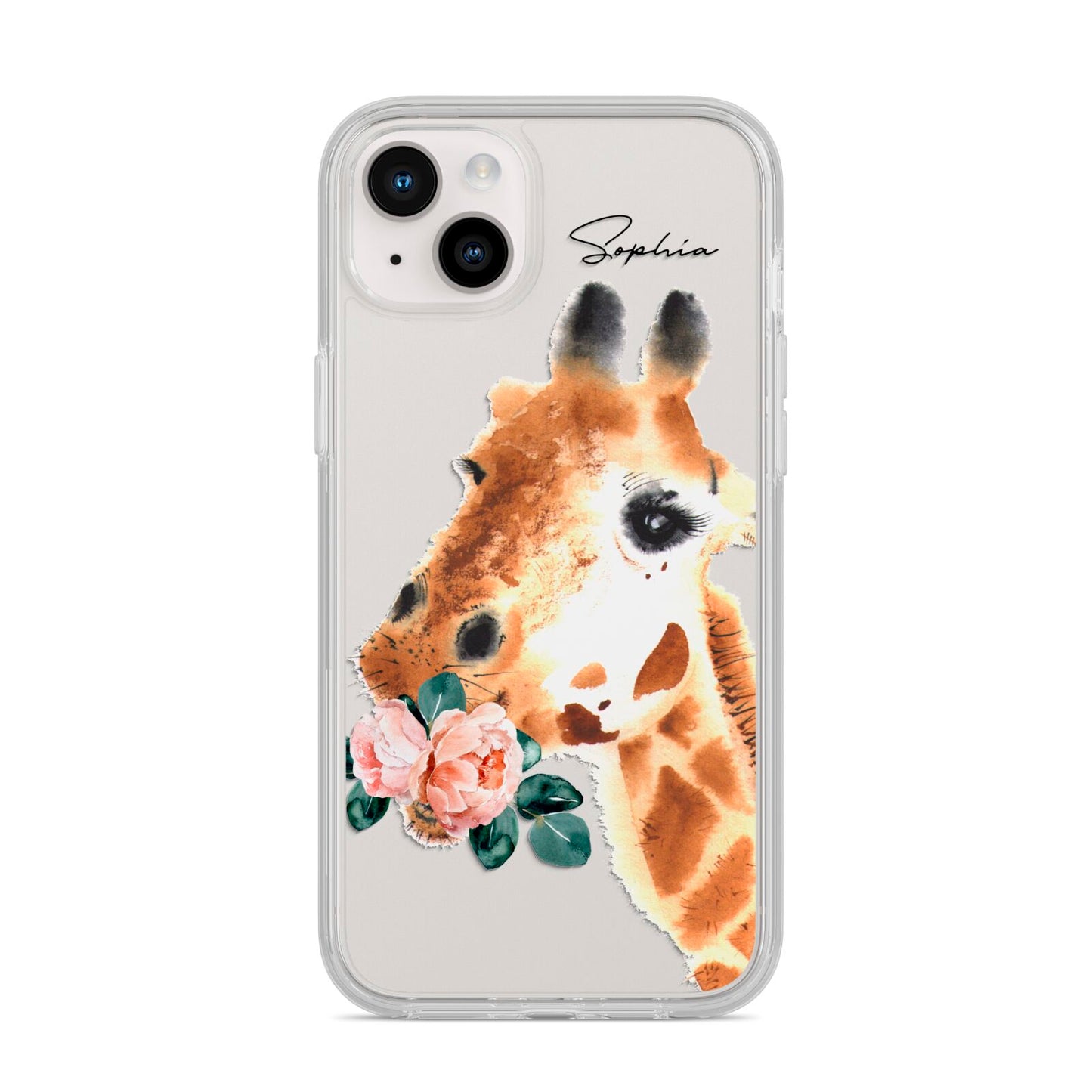 Personalised Giraffe Watercolour iPhone 14 Plus Clear Tough Case Starlight