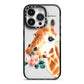 Personalised Giraffe Watercolour iPhone 14 Pro Black Impact Case on Silver phone