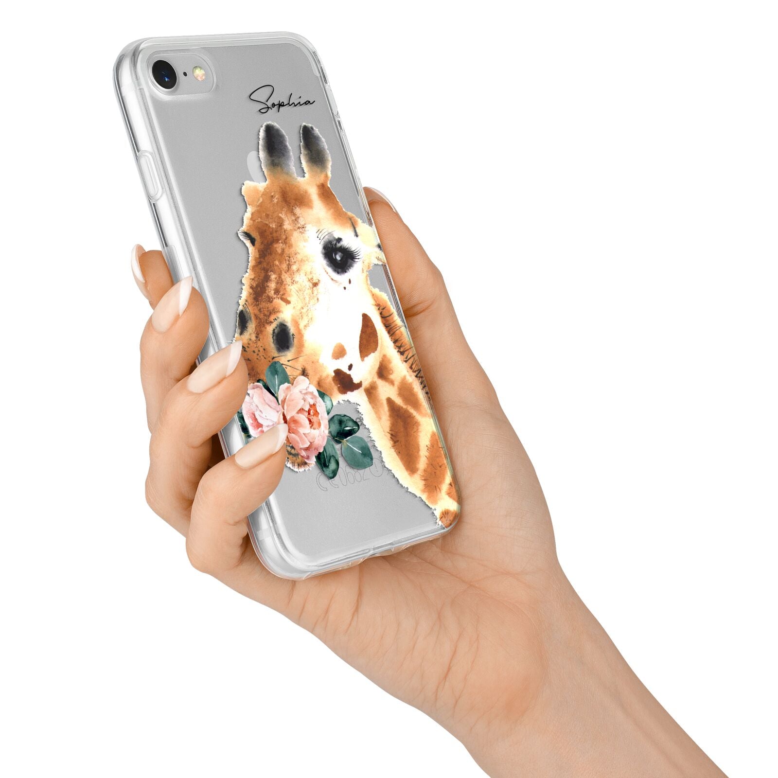 Personalised Giraffe Watercolour iPhone 7 Bumper Case on Silver iPhone Alternative Image