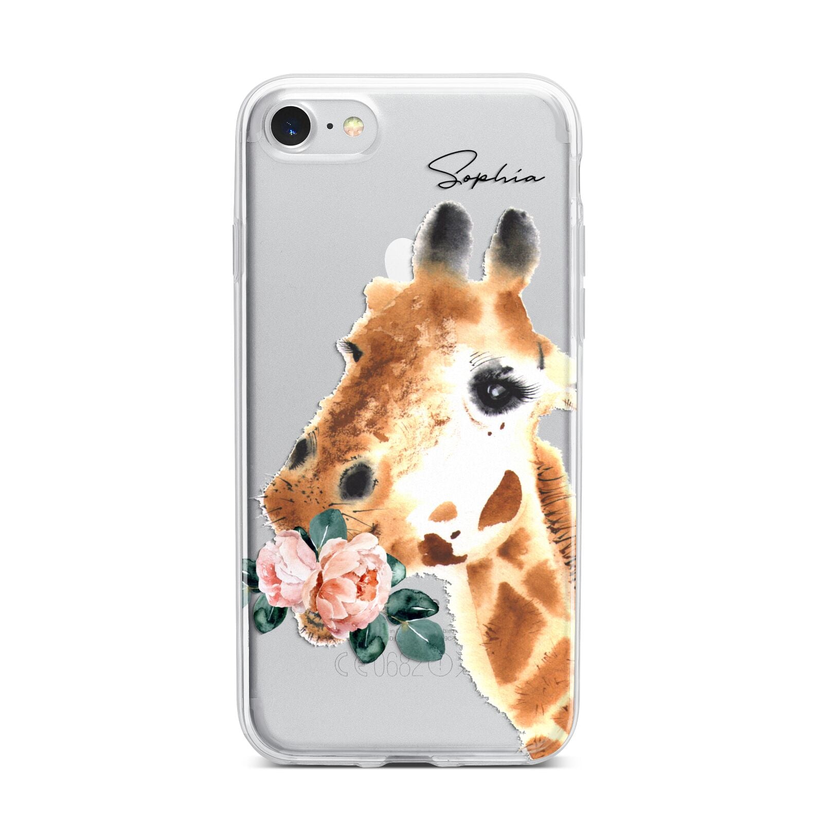 Personalised Giraffe Watercolour iPhone 7 Bumper Case on Silver iPhone