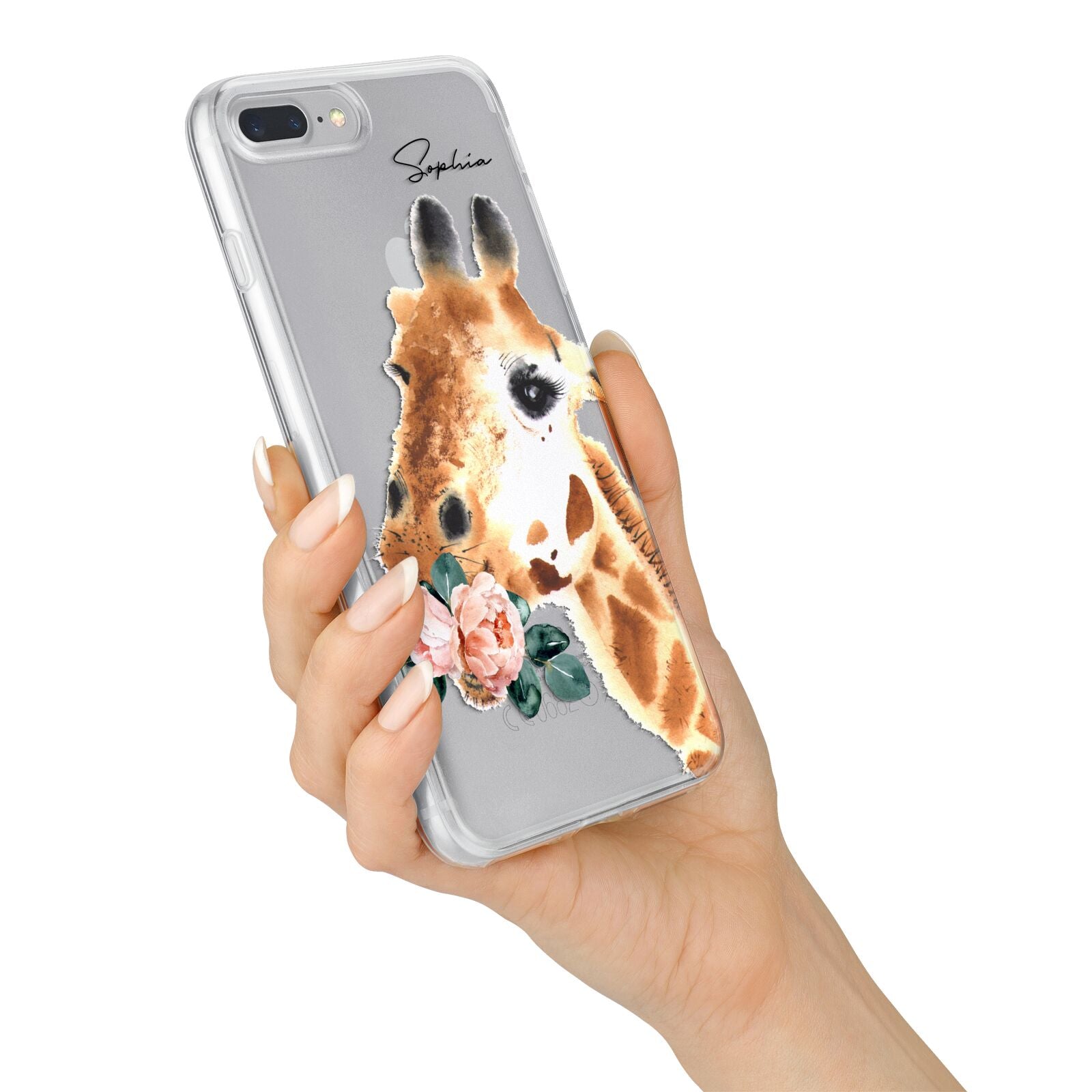 Personalised Giraffe Watercolour iPhone 7 Plus Bumper Case on Silver iPhone Alternative Image