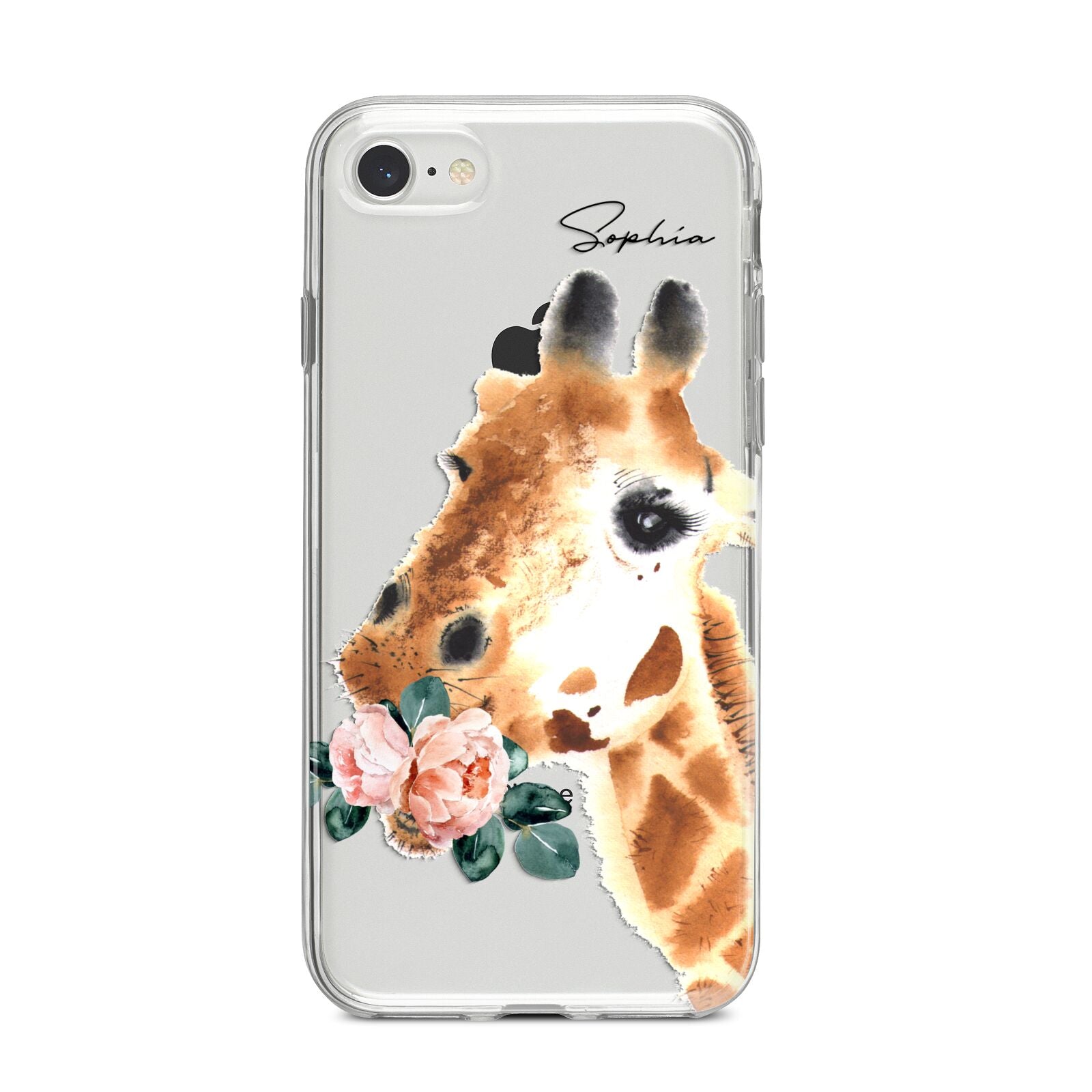 Personalised Giraffe Watercolour iPhone 8 Bumper Case on Silver iPhone