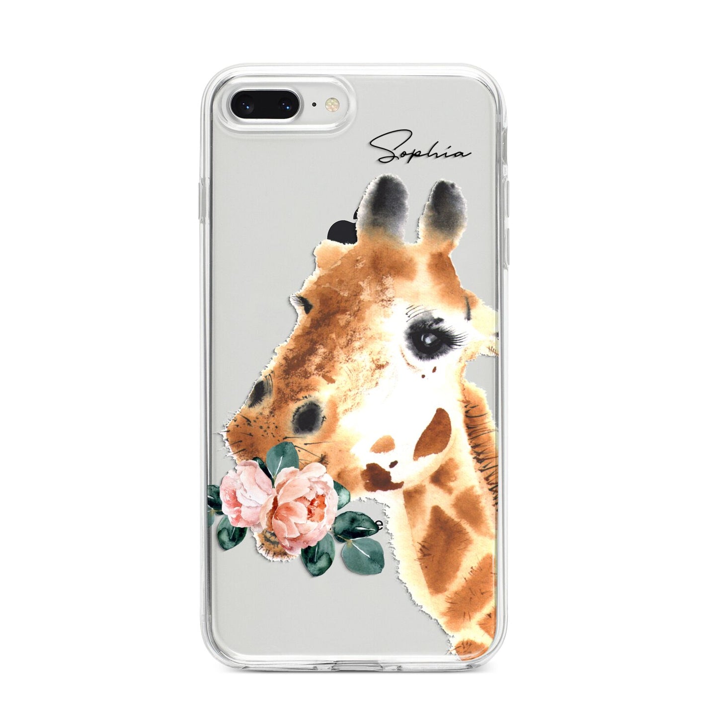Personalised Giraffe Watercolour iPhone 8 Plus Bumper Case on Silver iPhone