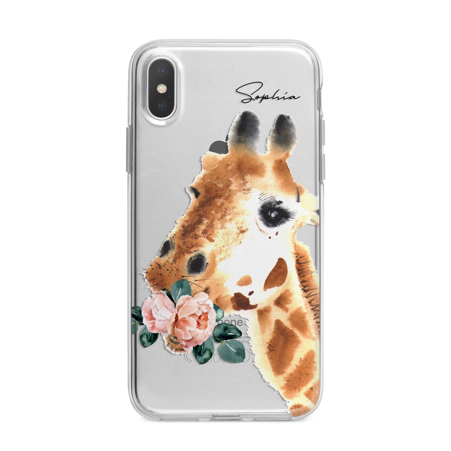 Personalised Giraffe Watercolour iPhone X Bumper Case on Silver iPhone Alternative Image 1