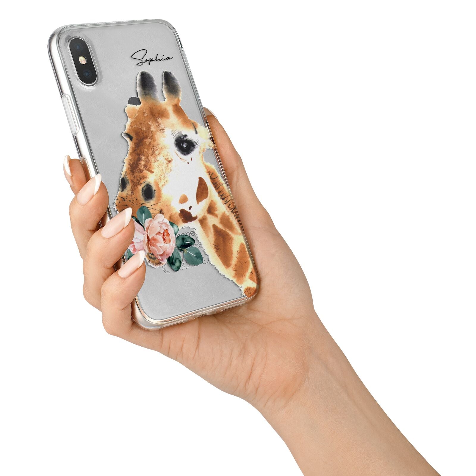Personalised Giraffe Watercolour iPhone X Bumper Case on Silver iPhone Alternative Image 2