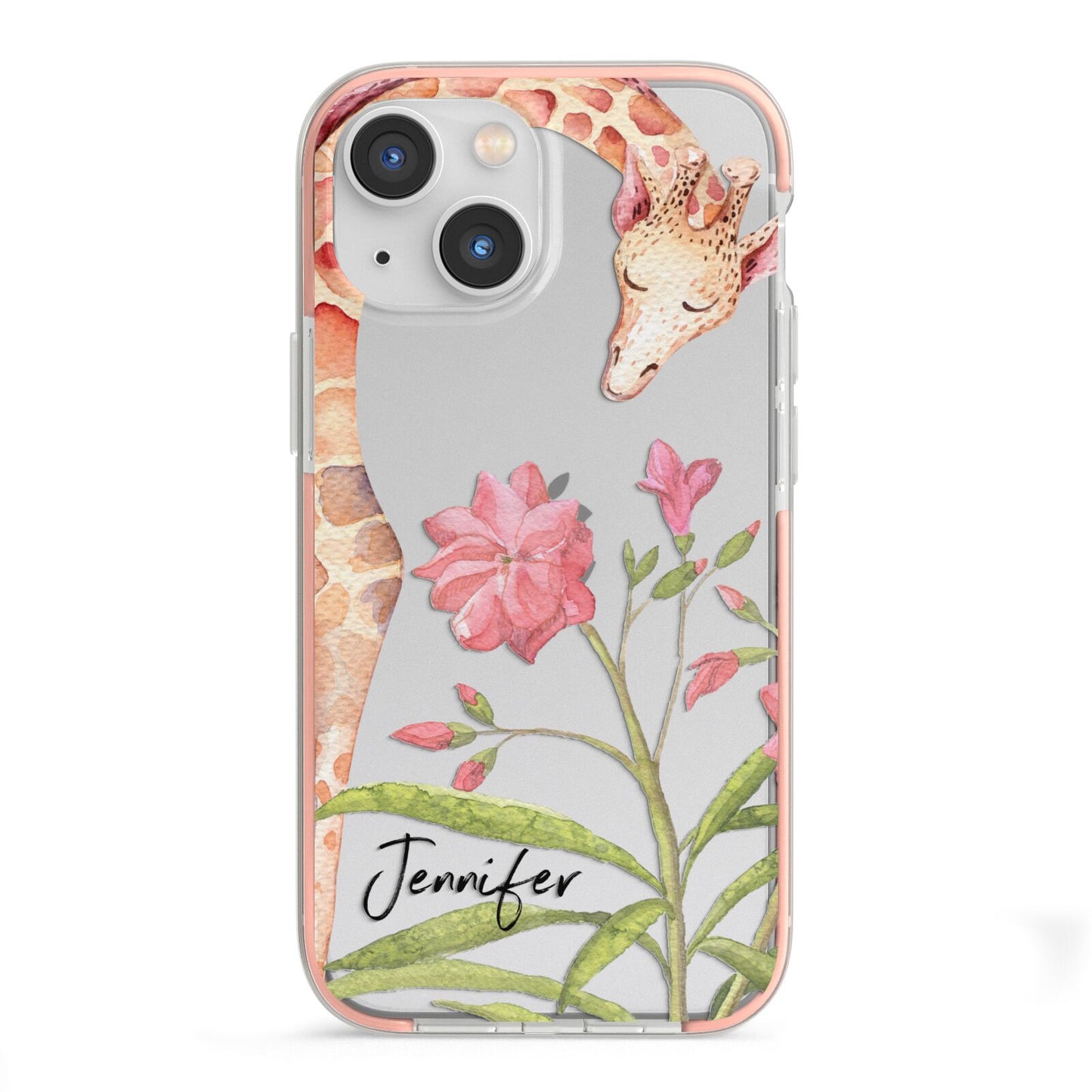Personalised Giraffe iPhone 13 Mini TPU Impact Case with Pink Edges