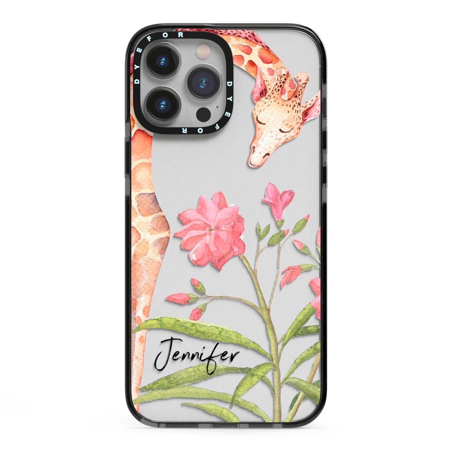 Personalised Giraffe iPhone 13 Pro Max Black Impact Case on Silver phone