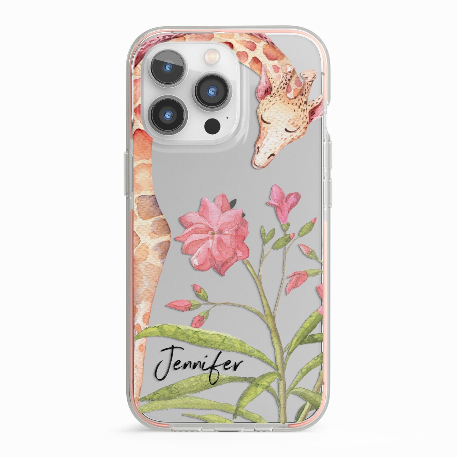 Personalised Giraffe iPhone 13 Pro TPU Impact Case with Pink Edges