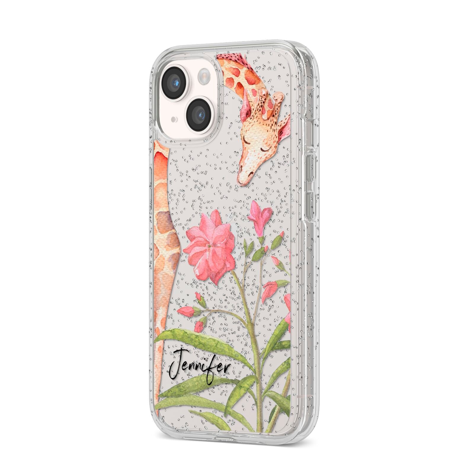 Personalised Giraffe iPhone 14 Glitter Tough Case Starlight Angled Image